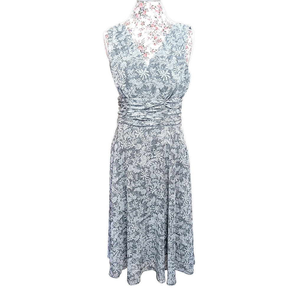 connected apparel Blue Floral Wrap-Style Midi Dress